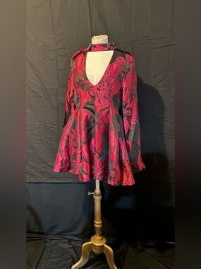 Aveloria Red and Black Floral Fit-and-Flare Dress